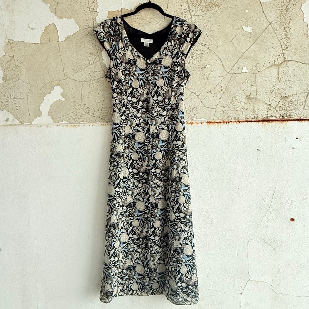 Vtg Floral Maxi Dress Cap Sleeve Garden Womens 4 Christopher & Banks Cottagecore